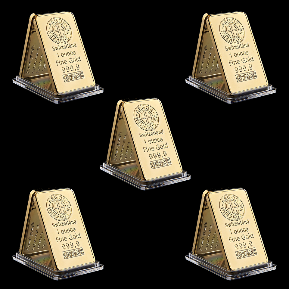 5pcs Swizerland 1oz Argor-Heraeus Sa Gold Plated Bar Home Decorations Crafts Business Gift Collectible-image-524579553