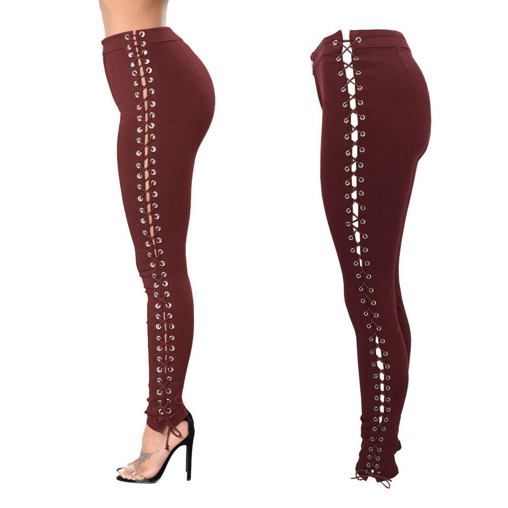 

2019 Slim Jeans for Women New Sexy Fashion Ripped Skinny Bandage Metal Denim Hole High Waist Pencil Jeans Plus Size, Red