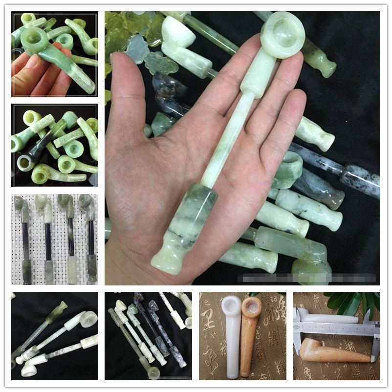 

Jade Smoking Gloss Stone Pipe Smoking Tobacco Hand Cigarette Holder Filter Pipes 3.9inches/7inches length 3 Styles Christmas Gift