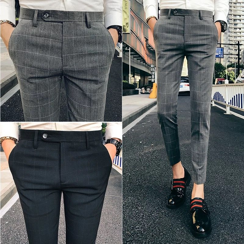 

2020 Fashion Striped Pencil Pants Mens New Casual Drawstring Trousers Male Street Breathable All-match Trousers Slim Fit Plaid, Navy blue