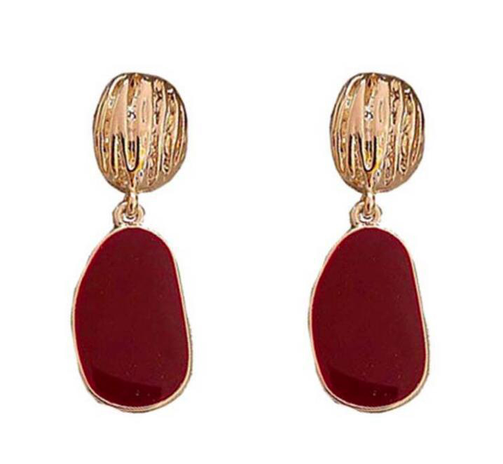 Vin rouge morceau géométrique Hong Kong boucles d'oreilles de style 925 aiguilles Tremella de boucles d'oreilles exagérées pop de niche