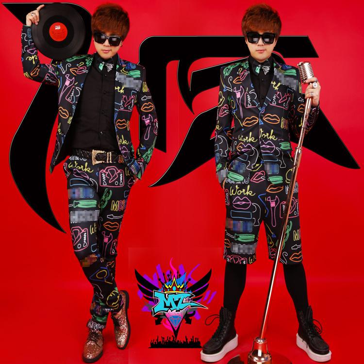 

Nightclub New Slim Coats Man DJ Singer Neon Lights Formal Stage Costumes Men' Clothing, Suit and shorts
