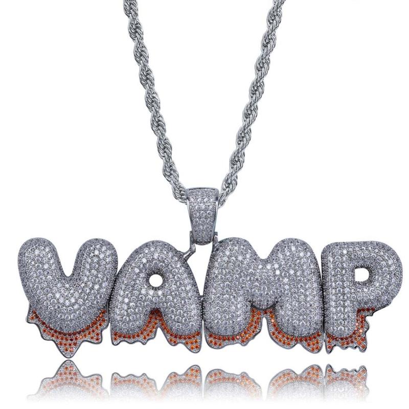 

Custom Name Iced Out Bubble Magma Letters Pendant Necklace Men Women Cubic Zircon Bling Necklace Hip Hop Jewelry Choker Gifts