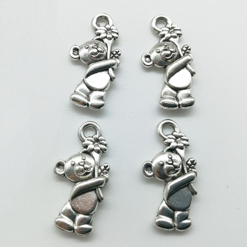 

100pcs/Lot Baby Bear Alloy Charms Pendant Retro Jewelry DIY Keychain Ancient Silver Pendant For Bracelet Earrings Necklace 19*10mm