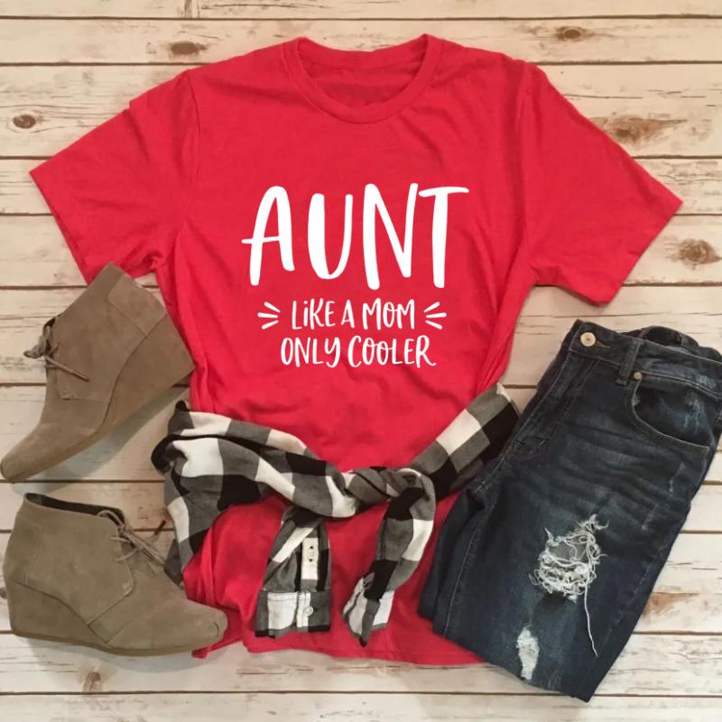 

Aunt Like A Mom Only Cooler Women' Casual Short Sleeve Tops Tee Summer Stylish Funny T-Shirt Aunt To Be Shirt New Shirt, Null-fstwh-