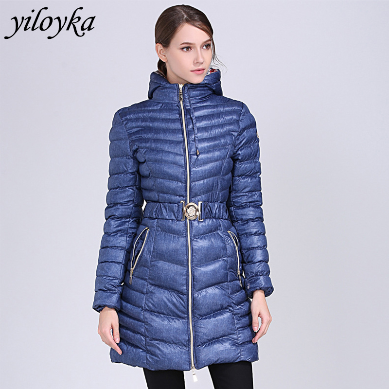 

New Winter Hooded Jacket Woment Parka Windproof Warm Basic Female Jackets Padded Down Parkas Fashion Long Women Coat With Blet, Blue