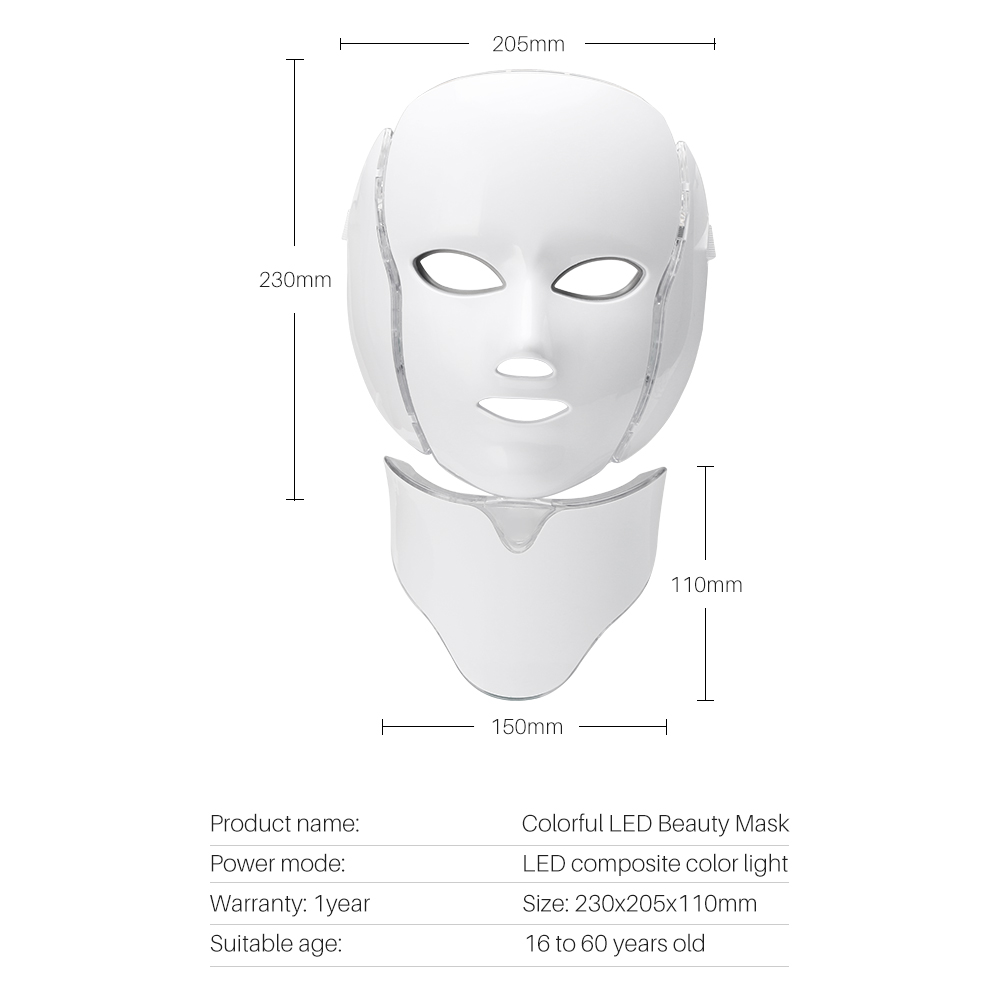 

7 colors photon therapy mask machine light therapy acne mask neck beauty LED mask