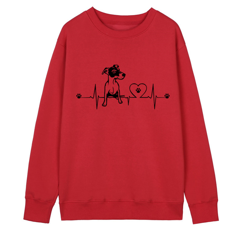 

Autumn Woman Funny Jack Sweatshirts Women Hoodies Fleece O-neck Heartbeat Dog Girl Female Sweatshirt Pullover OZ-028, As picture