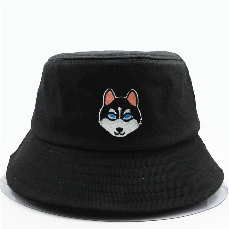 

The new style Cartoon wolf dog embroidery Bucket Hat Fisherman Hat outdoor travel Sun Cap Hats for child men and Women 156, White
