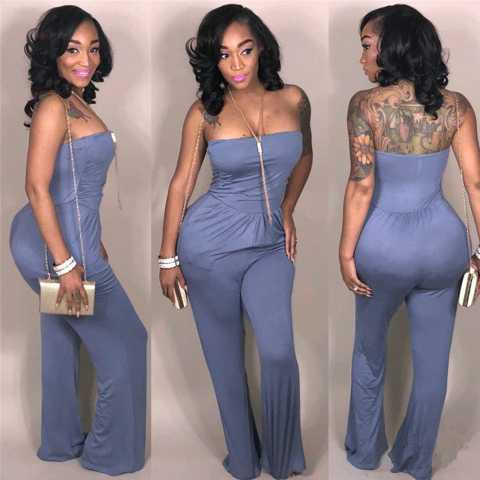 

Women Sexy Backless Strapless Runway Jumpsuit Off Shoulder Female Romper Streetwear Stylish Overalls Front Zip Up Pants night club wear NB-9, Purple