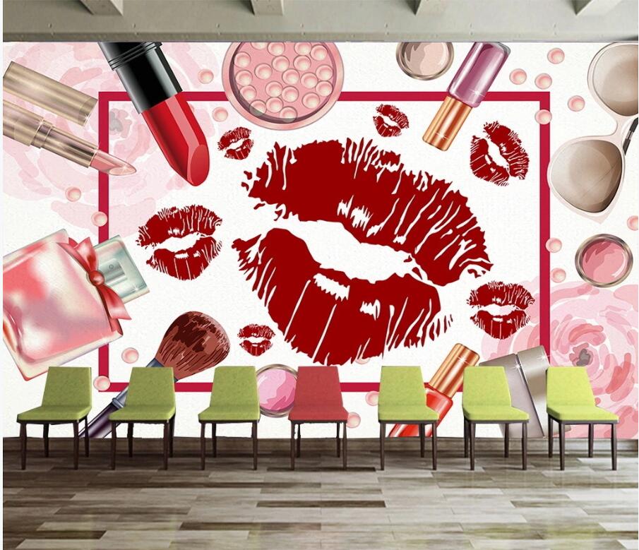 

3d photo wallpaper custom mural Red Lips Cosmetics Makeup Beauty Nail Shop home decor living room 3d wall mural wallpaper for walls 3 d, Non-woven wallpaper