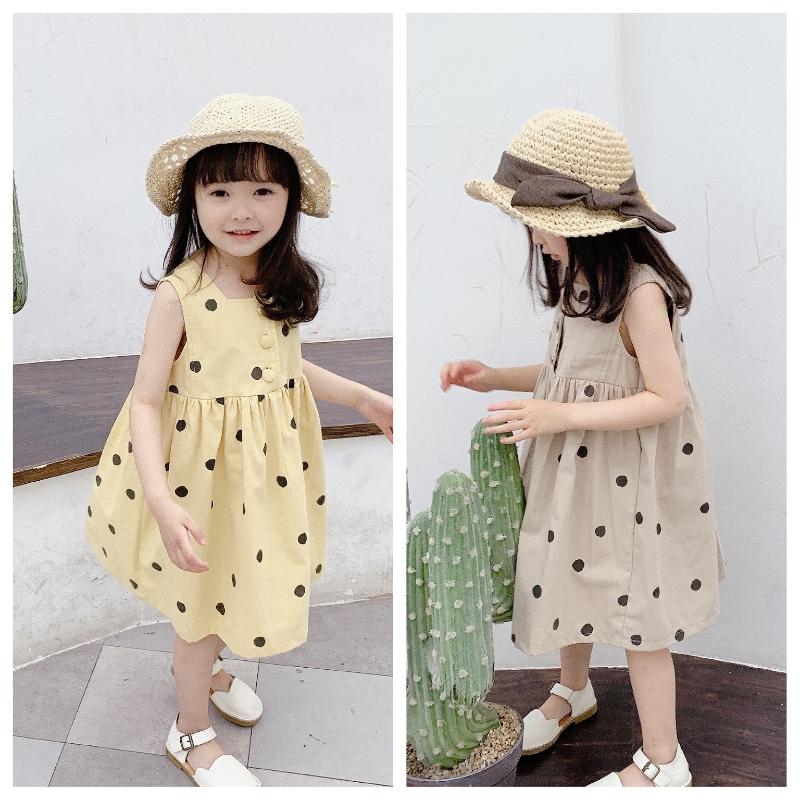 

2020 Children's Wear Summer Dress Girls Polka Dot Dress Princess Summer Beach Sundress, Bright yellow