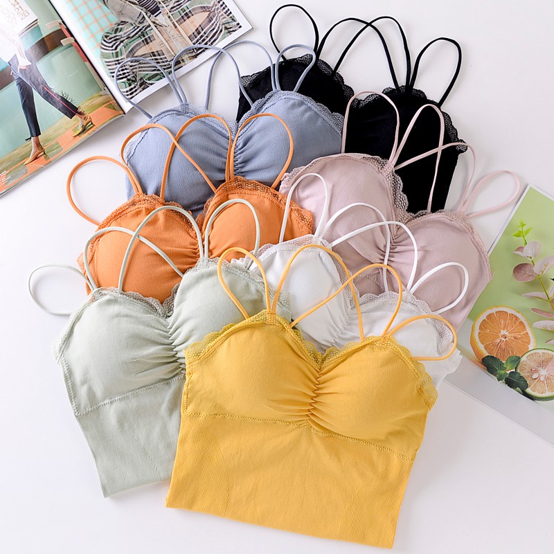 

Fashion Women Sexy Solid Color Padded Camisole Cross Back Tank Top Cozy Breathable Lace Tube Top Underwear Hot