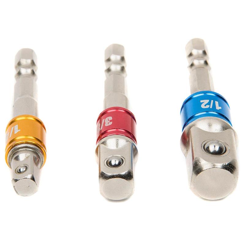 

3pcs Socket Bit Adapter Set Hex Shank Extension To 1/4 3/8 1/2 Inch Impact Drill Driver MF