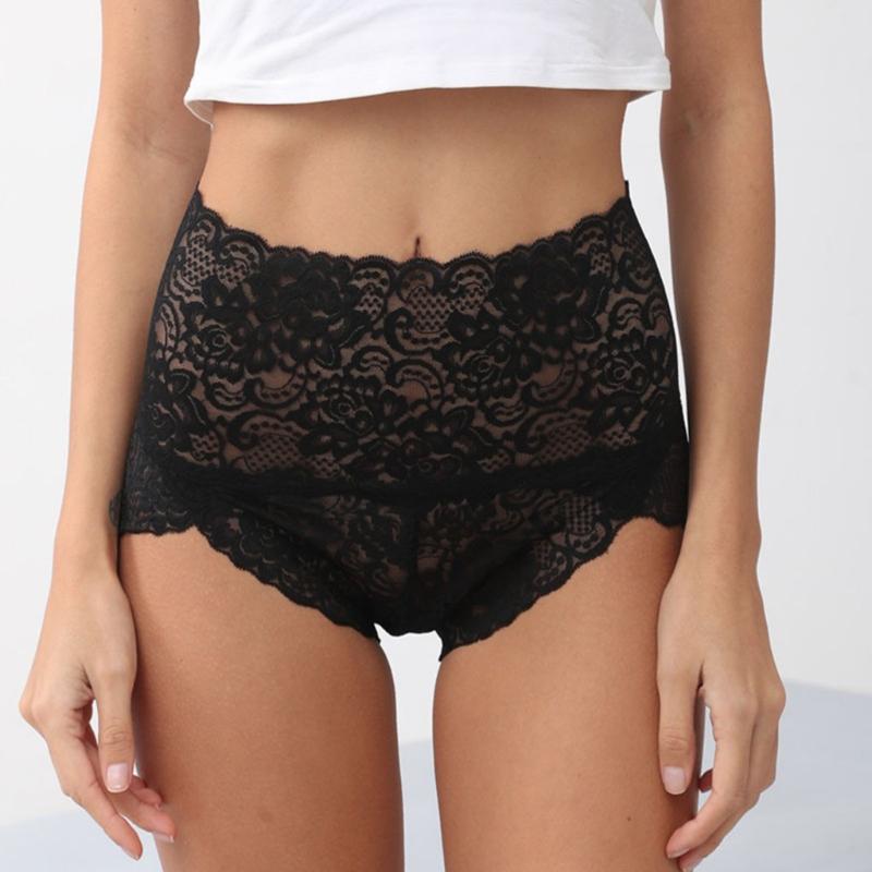 

High Waist Women's Lace Underwear Briefs Female Sexy Seamless Breathable Comfortable Panties Underwears Calcinha Sem Costura, Black