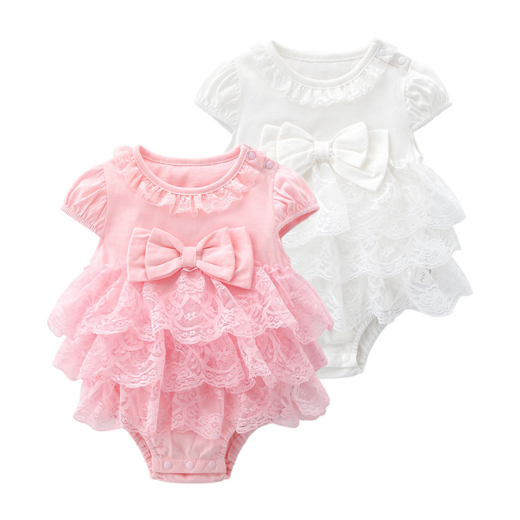 

Newborn Baby Girl Rompers Lace Bow Birthday girls princess Jumpsuit Baby sleeveless for summer Tulle Cupcake Dress, Pink