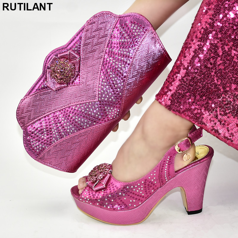 

Latest Fuchsia Color Nigerian Party Shoe and Bag Set Matching Shoes and Bag Set Nigerian Women Party Pumps High Heels, Black