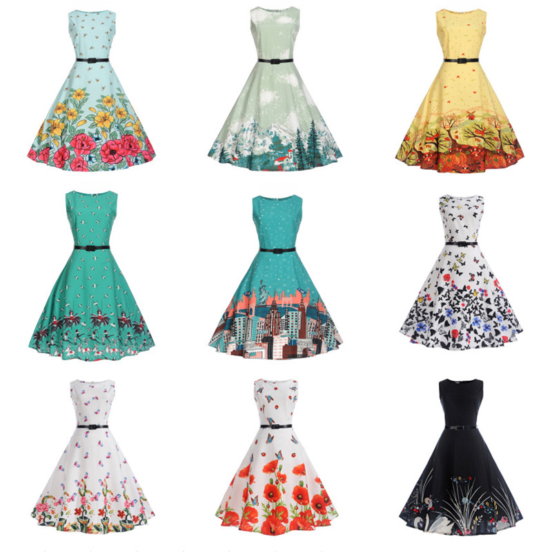 

Teenage Girl A-line Dress Printed Round Neck Sleeveless Puffy Skirt Kids Girl Summer Vest Long Dress