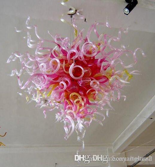 

Free Shipping 100% Mouth Blown Borosilicate Fashion Wedding Decor Romantic Art Design Crystal Pink Chandelier Murano Glass Pendant Lamps