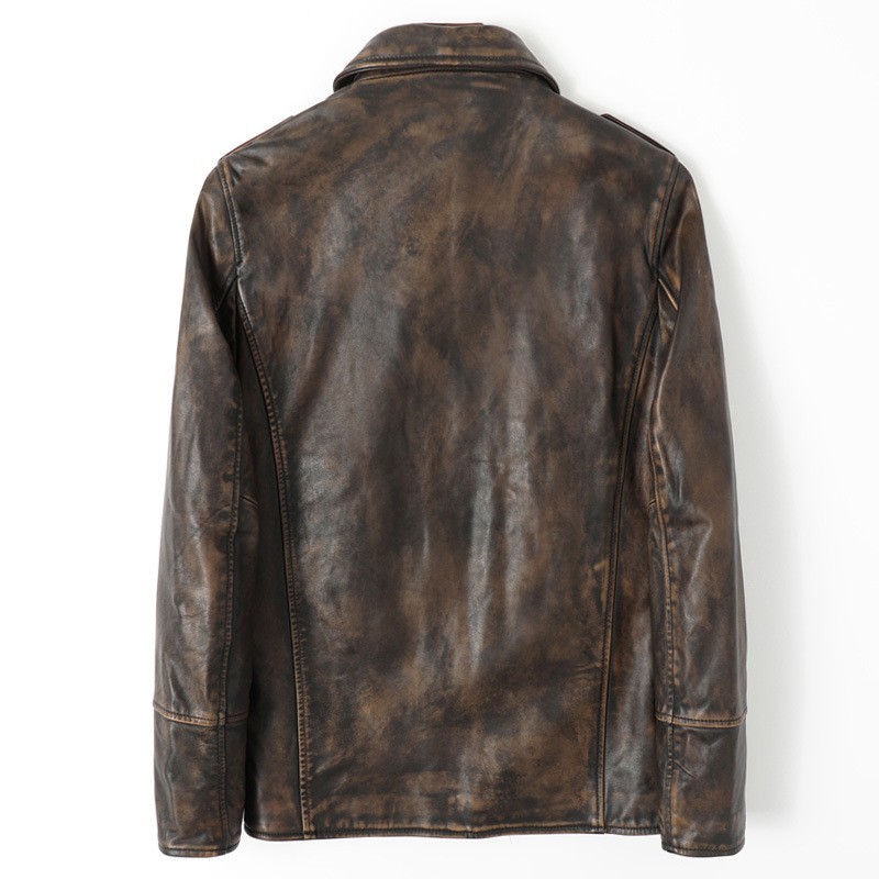 

High Quality Mens Horsehide Genuine Leather Vintage Business Man Casual Slim Fit Jacket Moto Biker Windproof Outwear Coat, As picture