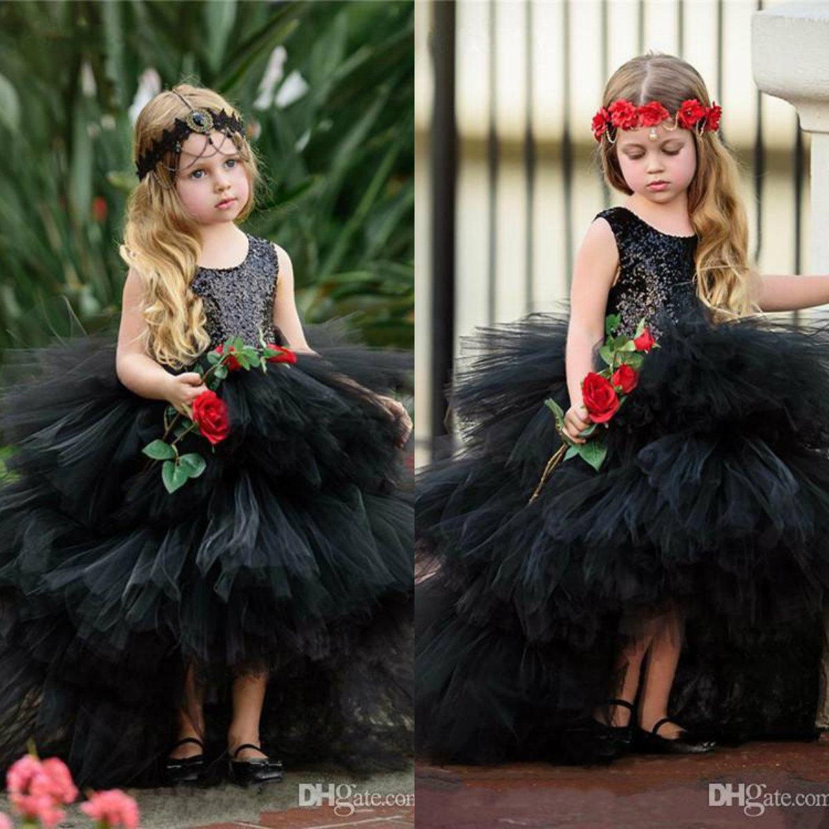 

2020 Cute Flower Girls' Dresses Ball Gown Sleeveless Floor Length Girls Pageant Dress With Sequins Tiered Tulle For Wedding, Green