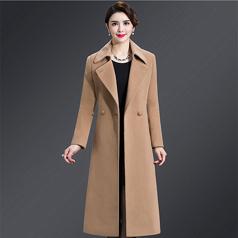 

Plus Size 4XL Casual Women Woolen Coat Autumn Winter Single Breasted Wide-waisted Turn-down Collar Waist Female Wool Blends B780, Black