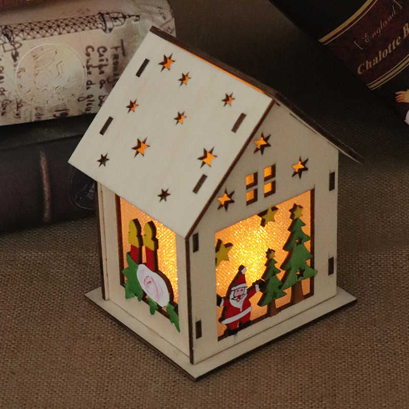 

Hot LED Wood Santa Clause House Christmas Tree Ornaments Lamp Cabin Pendant Xmas Gift Decor for Home MDD88