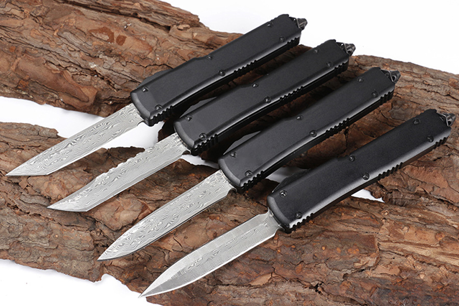 

High End UT AUTO Tactical Knife Damascus Steel Blade CNC 6061-T6 Handle EDC Pocket Knife Gift Knives with Nylon Bag