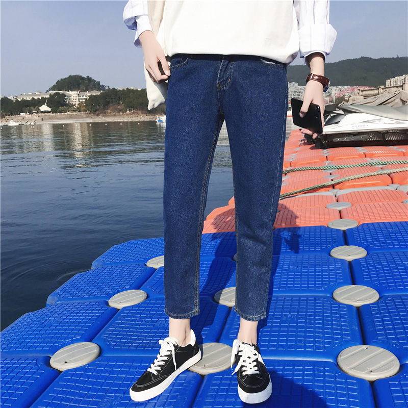 

Wholesale 2020 fashion teenagers Denim Jeans men's autumn clothes new washed ankle length pants Korean casual feet men's pants, Blue