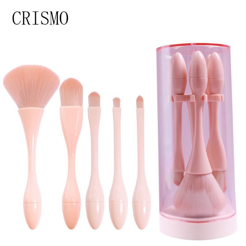 

CRISMO 5PCS Portable Pink Makeup Brush Powder Foundation Blending Brush Cosmetic Blush Make Up Brushes Set Tools with Bracket