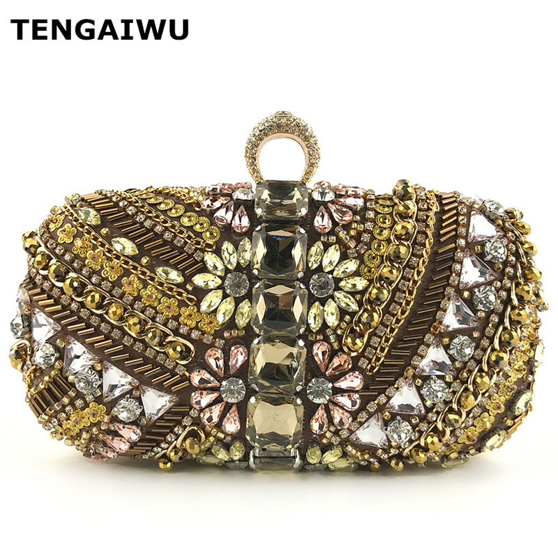 

New Beaded Clutch Women Evening Purses and Handbags Bridal Wedding Rhinestone Bag Ladies Party Cocktail Bag, As pic