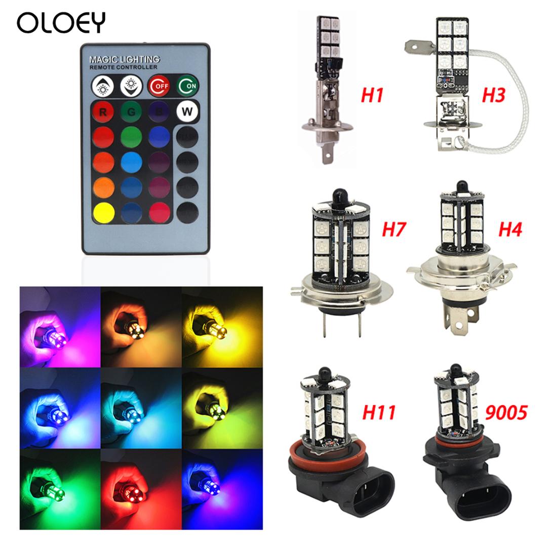 

2x H11 H9 H8 LED 27SMD RGB Car Headlight Fog Light Lamp Bulb Remote Control