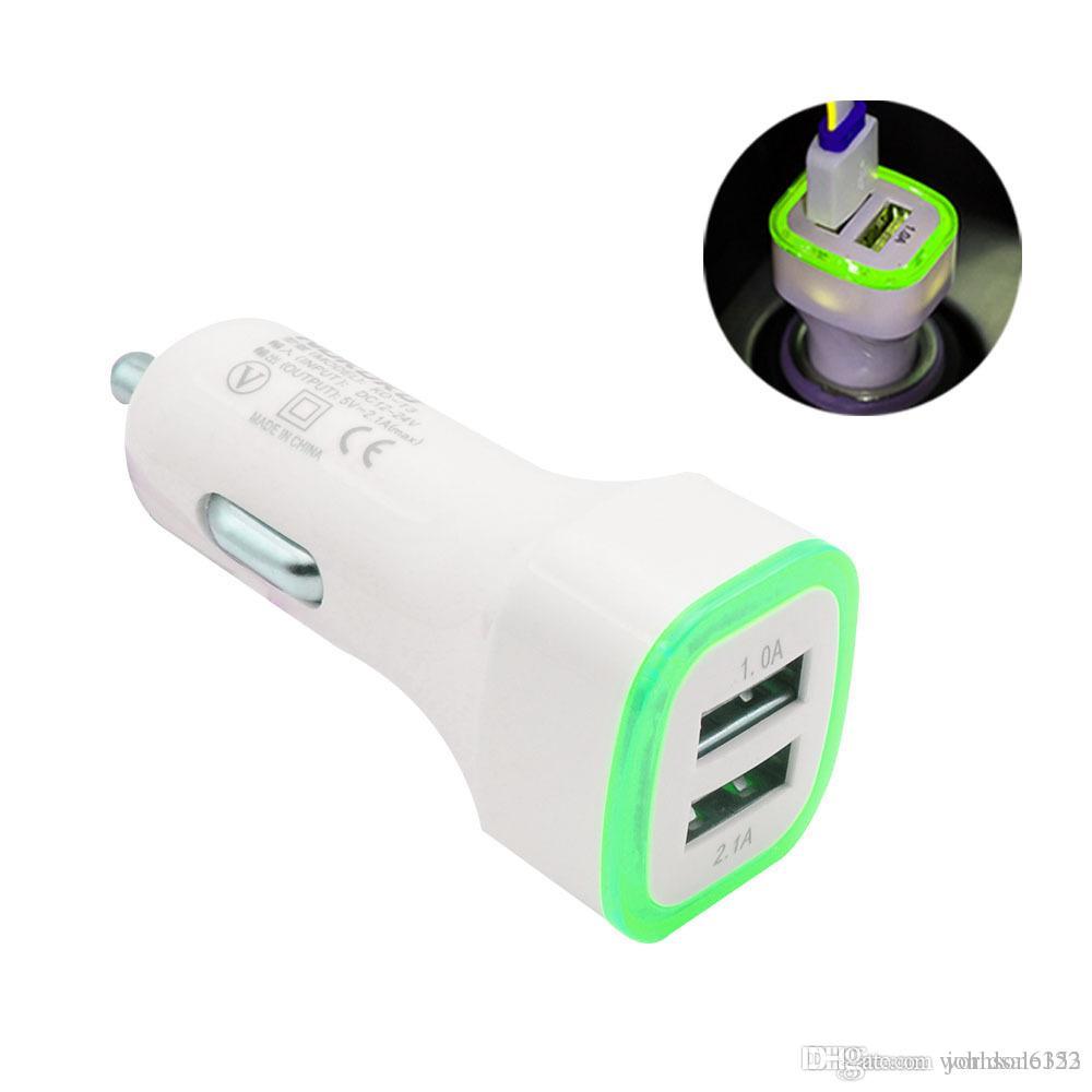 

Universal LED light Dual USB Car Charger 5V 2.1A 2 Ports Car Phone Chargers Adapter For iPhone 11 Pro Samsung S10 Tablet Smart devices, Mix color as picture