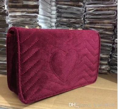

new Free Shipping Best-selling designer high-quality velvet heart women's gold chain flap bag messenger bag ladies shoulder bag clutch, Red