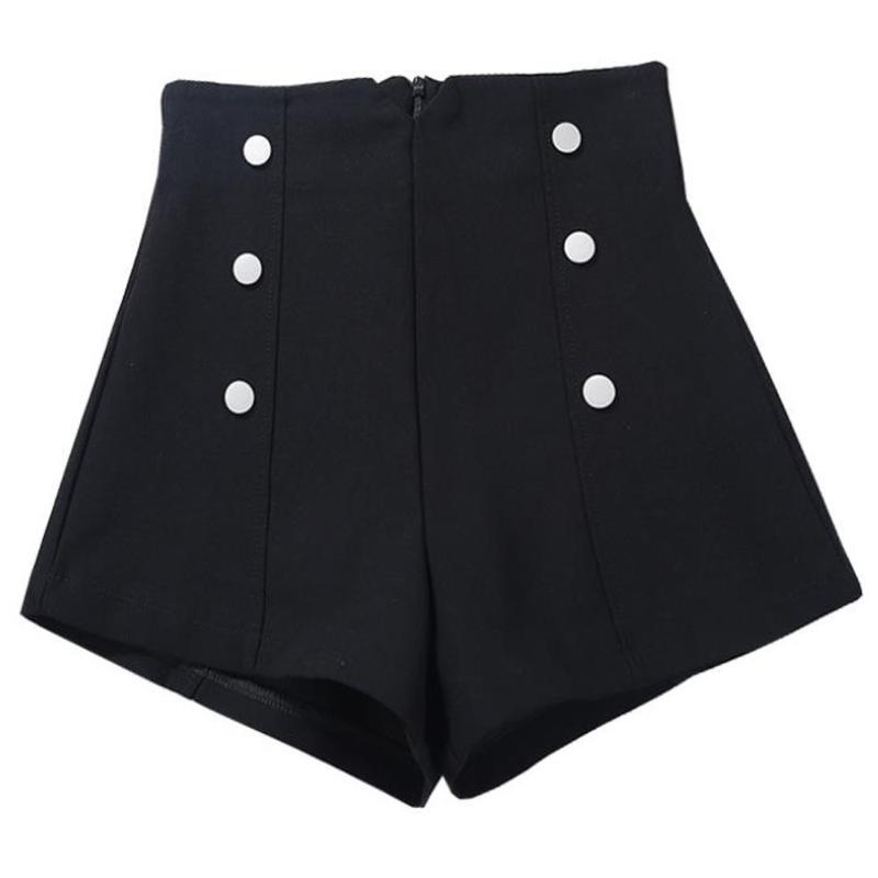 

Elastic A-line Wide Leg Shorts Korean Women Double-Breasted High Waist Shorts Black Hot Short Micro Mini Casual Booty, Black shorts