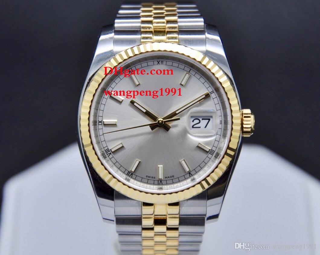 

men Wristwatches 36MM 116233 18K Yellow Gold Stainless Steel bracelet Sapphire glass Silver dial Automatic men"s Watch Watches