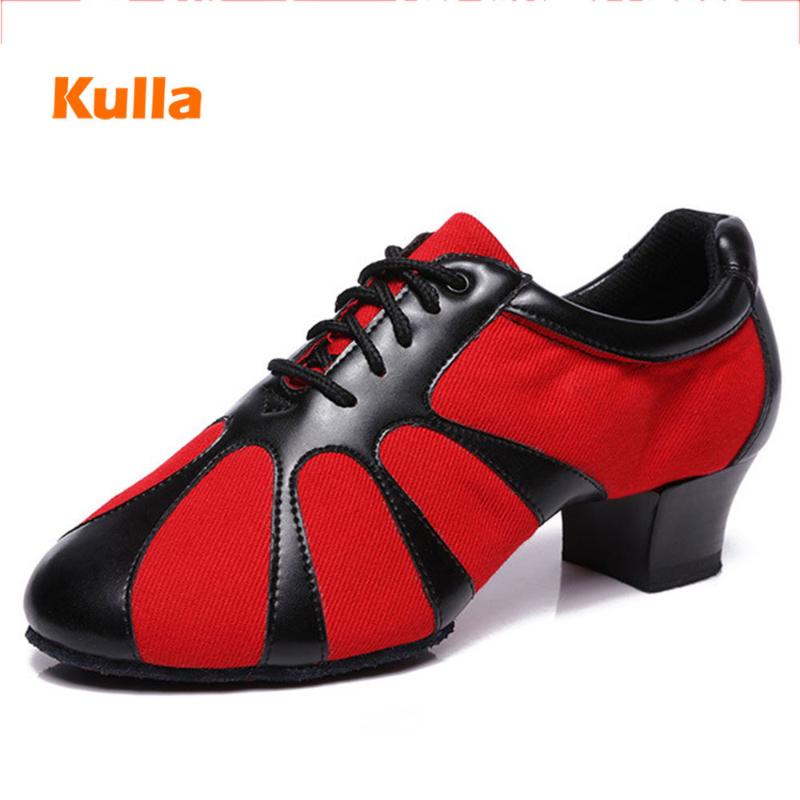 

Oxford Cloth Leather Vamp Women Latin Dance Shoes Sneakers Shoes Jazz Modern Ballroom Tango Non-slip Soft Sole Heel 5cm Rubber, Black 2