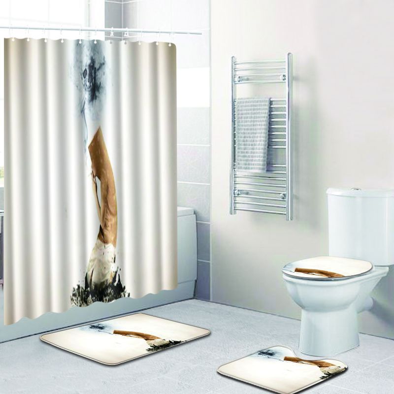 Yous Auto Tappeti da Bagno Set 4 Pezzi Antiscivolo Tappetino WC Stile Oceano Decorazione per Toilette Bagno con 12 Ganci