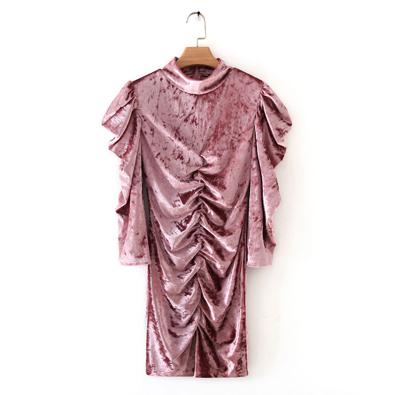 

Women Dress Spring 2020 New Fashion Elastic Velvet Material Three Quarter Puff Sleeve Skinny Lady Mini Dresses, As photo