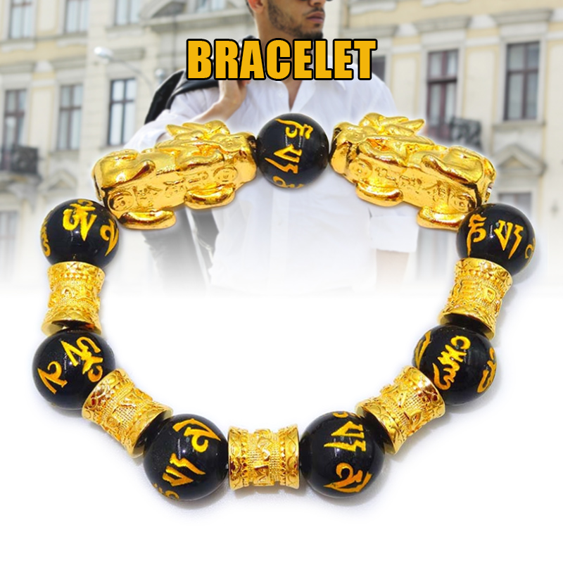 1Pcs Lucky or dragon chinois Pixiu Charm Bracelets Noir Perles De Verre Bracelet
