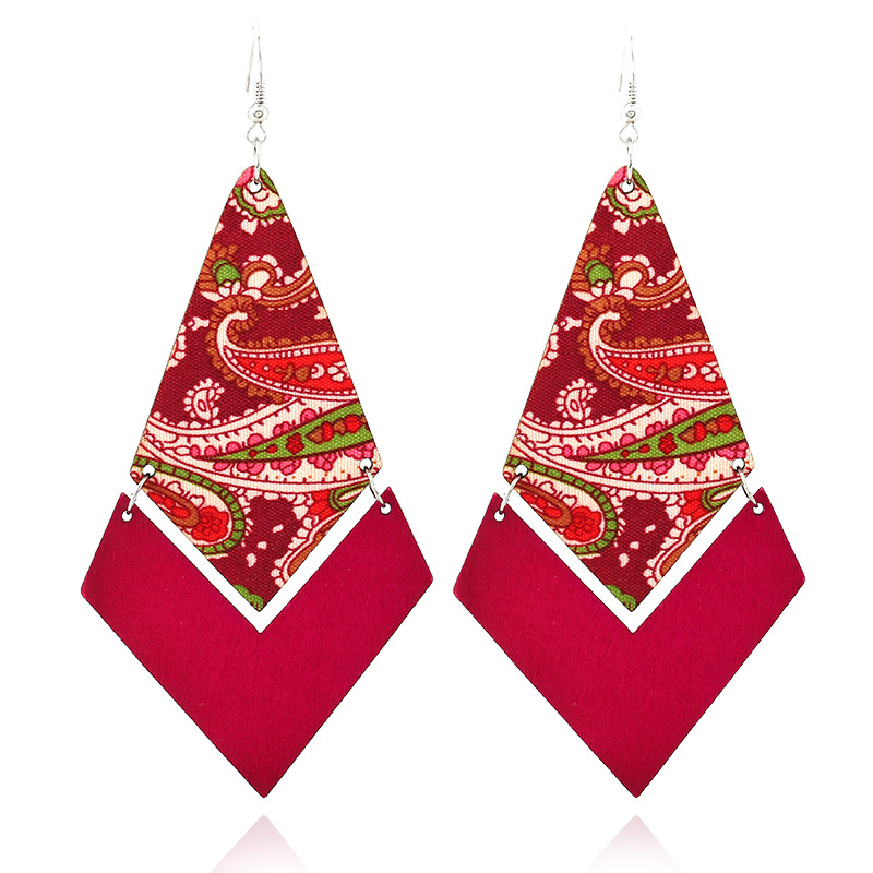 

2020 Best Selling Splice Natural Wood Printed Earrings Long Geometric Wooden Pattern Ethnic Earrings Vintage Jewelry