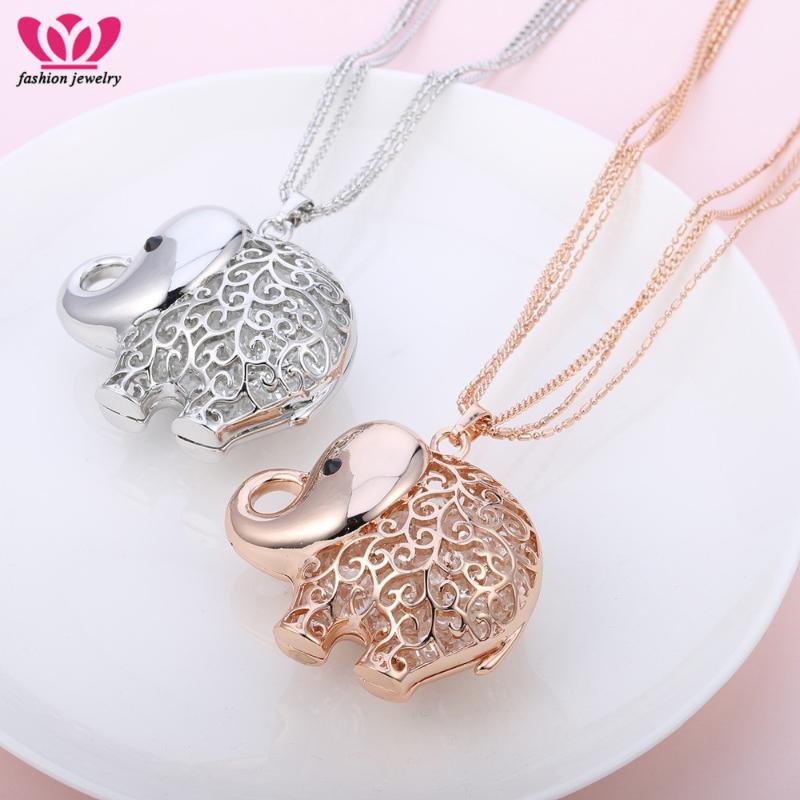 

Pendant Necklaces Rose Gold Hollow CZ Crystal Necklace Long Chain Cute Elephant For Women Gifts Fashion Jewelry Wholesale