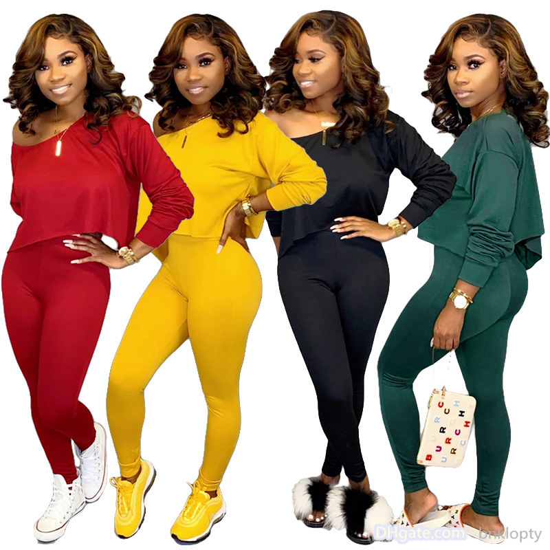 

22ss new autumn tracksuits solid color open shoulder loose longsleeved suit 2 pcs set designer tracksuits size s3xl, Red