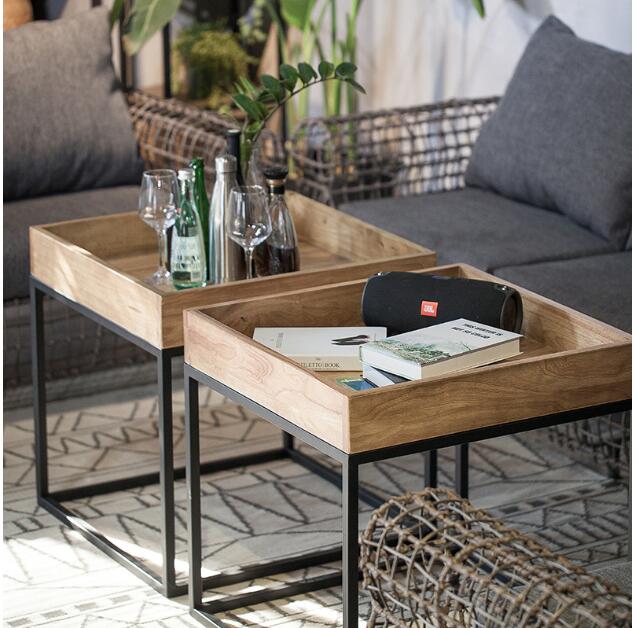 Creative solid wood tea table Living Room Furniture iron art side several family balcony leisure square simple tables can be customized-image-487388051