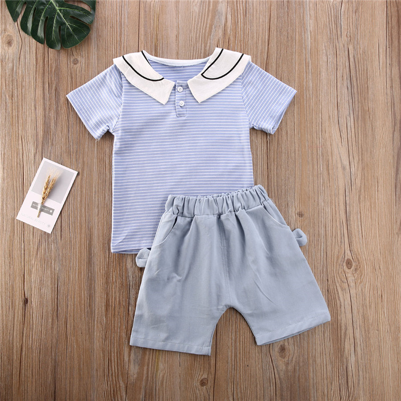 

2020 Summer Toddler Kids Baby Boys Infant Clothes T-shirt Top Short Sleeve Outfit, Blue