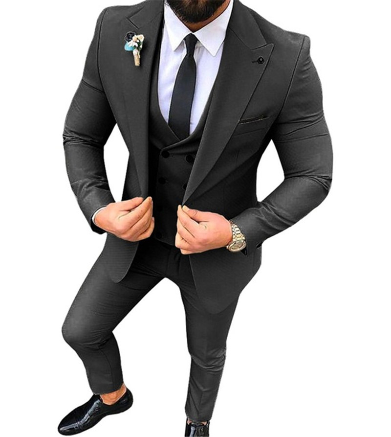 

Men Suits 3 Pieces Slim Fit Casual Groomsmen Army Green Champagne Lapel Business Tuxedos for Formal Wedding(Blazer+Pants+Vest), Black;gray