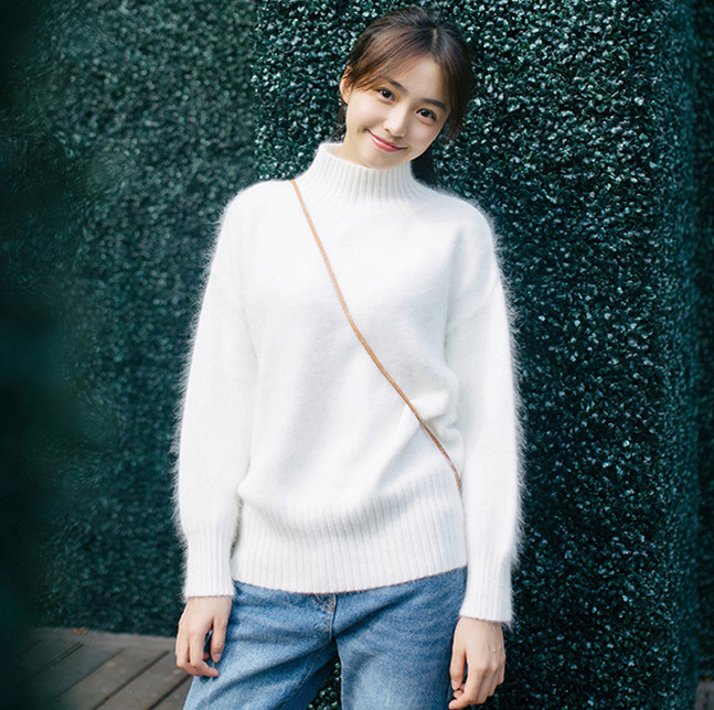 

new Europe women 100% real mink cashmere sweater female turtleneck sweater loose style fluffy free shipping JN524, Color 039