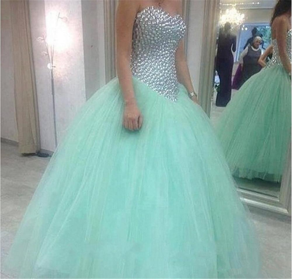 

2019 Elegant Mint Green Ball Gown Quinceanera Dresses Beaded Sweet 16 Dresses Celebrity Formal Party Gown Vestidos De 15 Anos QC1293, Same as picture