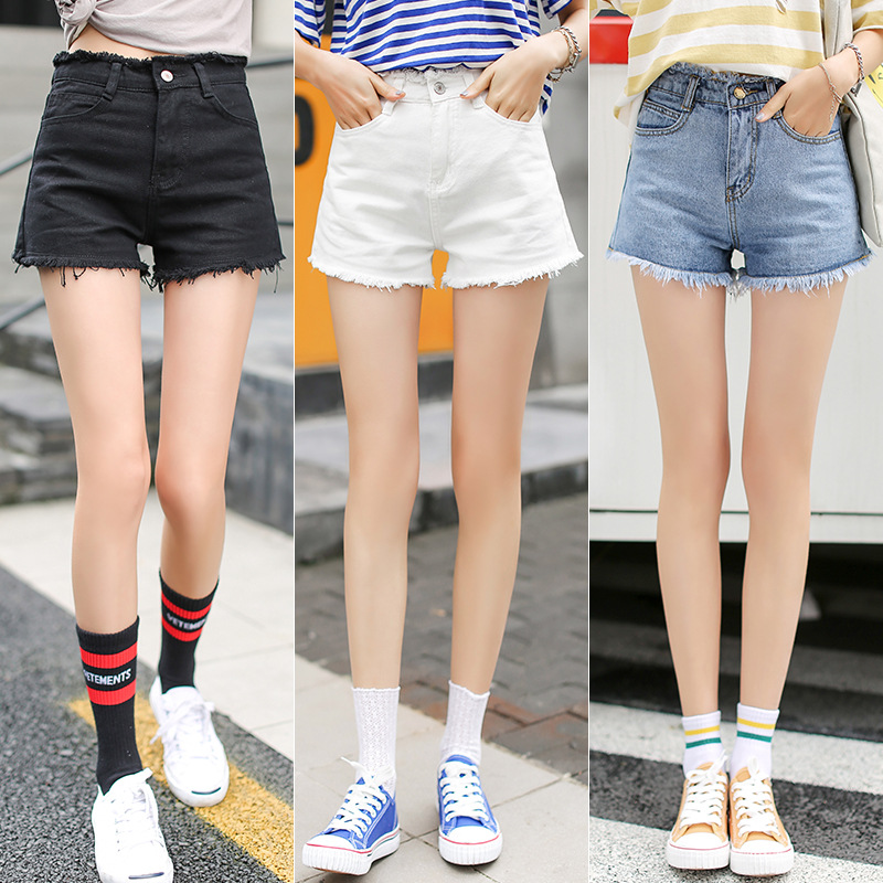 

Frayed denim shorts summer high waist large size shorts sanding plus size culotte woman harajuku shein sexy play black white hot