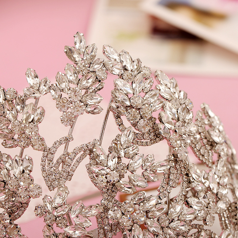 2021 Luxury Full Crystal Headbands Silver Leaf Crystal Wedding Tiara